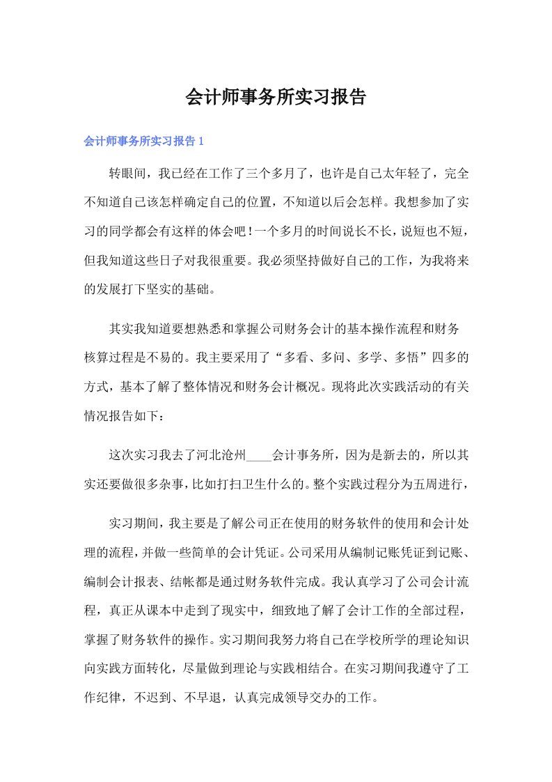 【多篇】会计师事务所实习报告