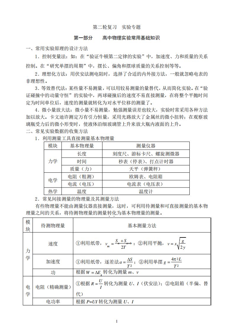 (完整版)高三物理《电学实验专题复习》(1)