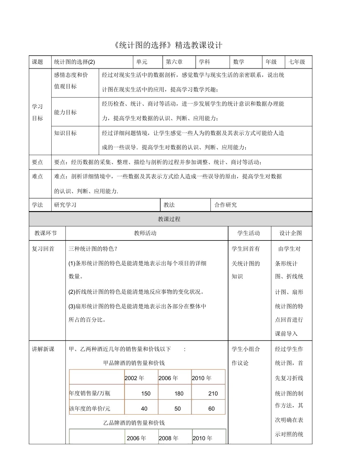 北师大版七年级数学上册《统计图的选择(第2课时)》教案