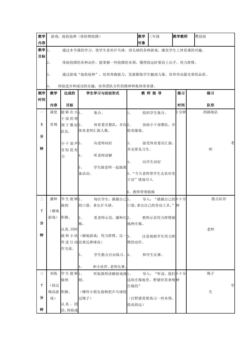 樊圆润体育游戏小班化教案