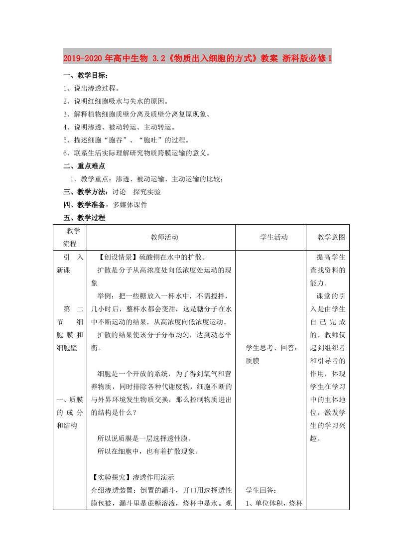 2019-2020年高中生物