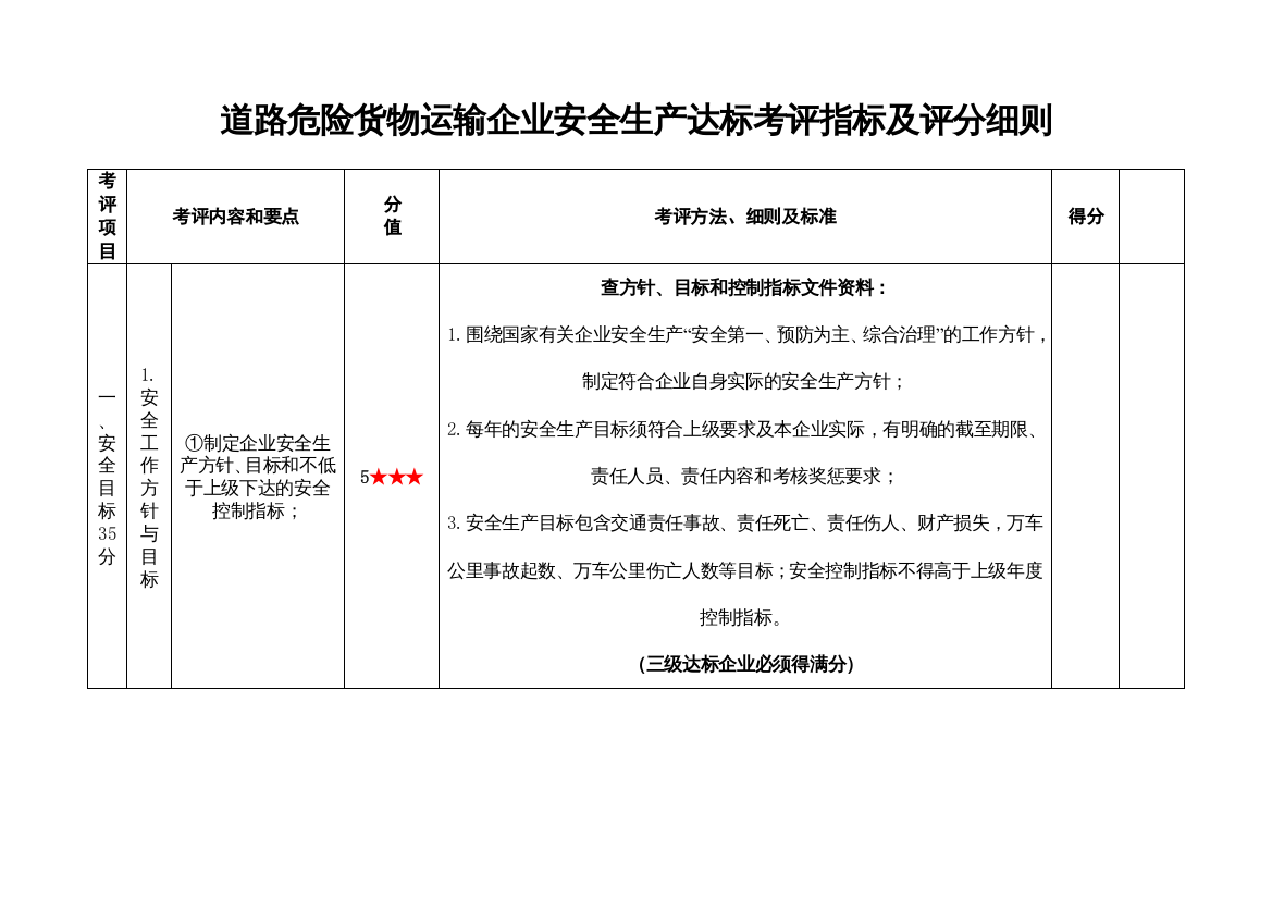 道路危险货物运输企业安全生产达标考评指标及评分细则