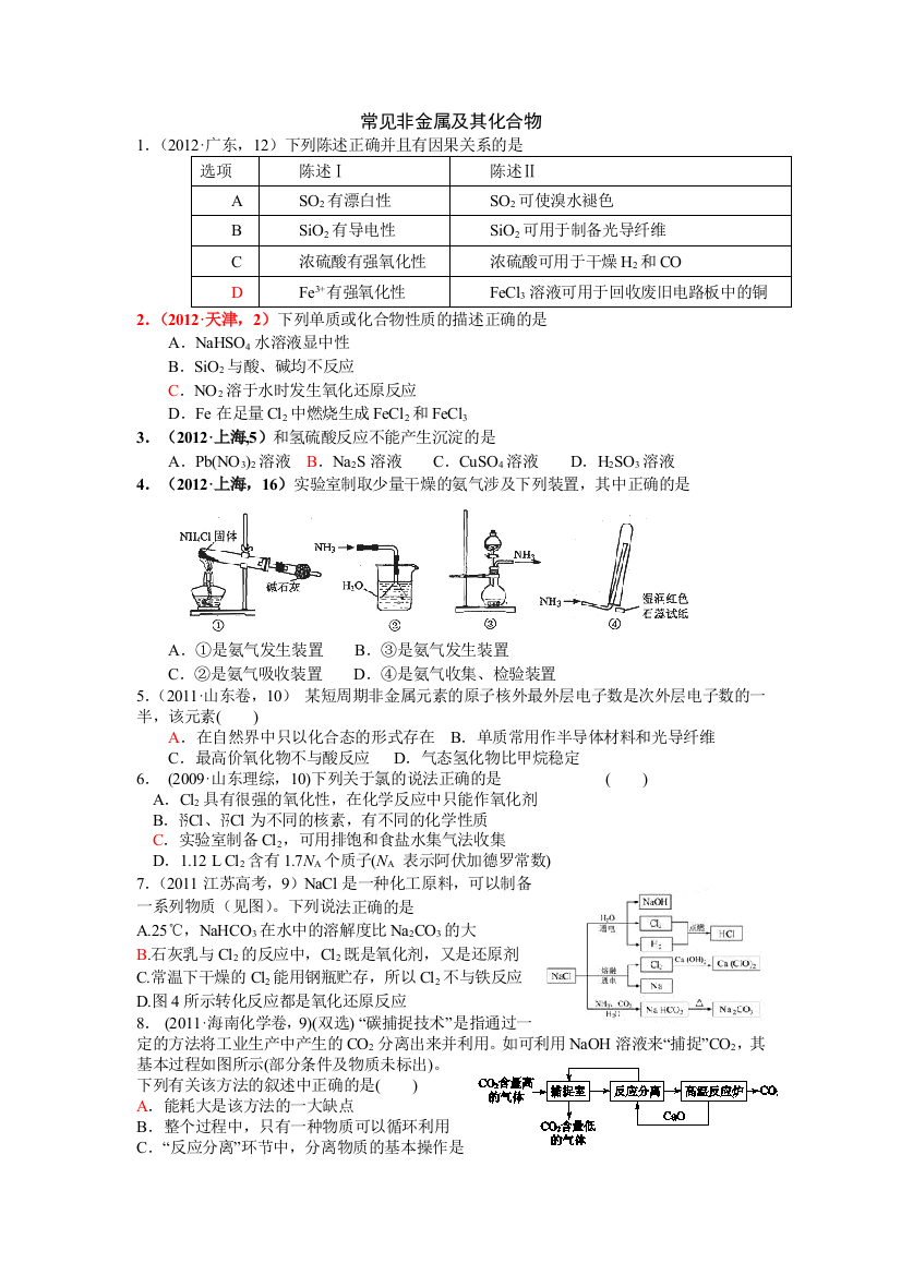 常见非金属及其化合物