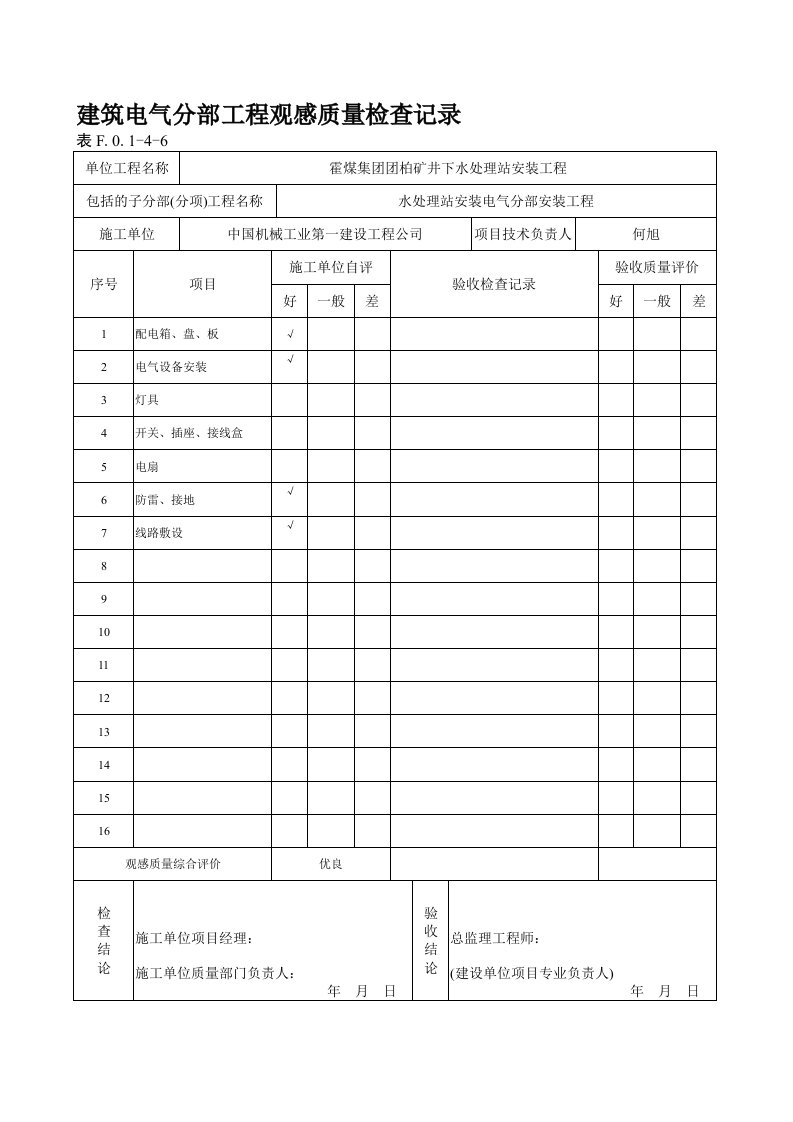 建筑电气分部工程观感质量检查记录