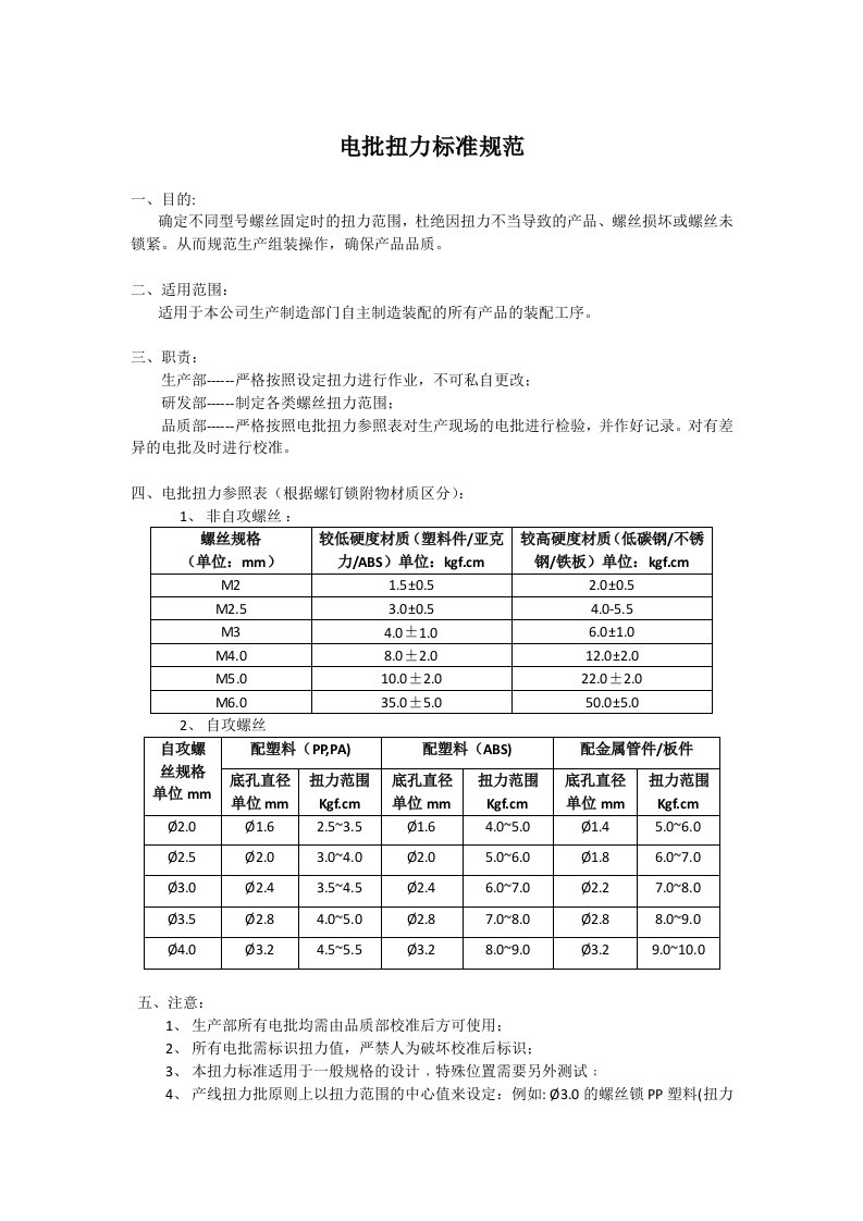 电批扭力标准规范文件