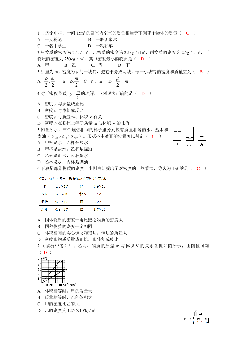 《密度》课后作业