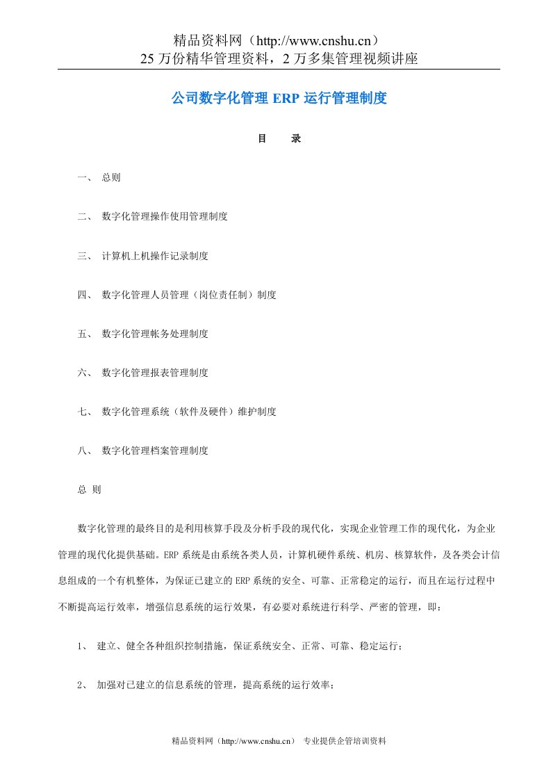 公司数字化管理ERP运行管理制度