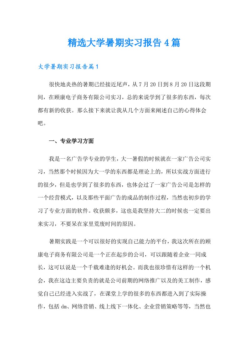 精选大学暑期实习报告4篇