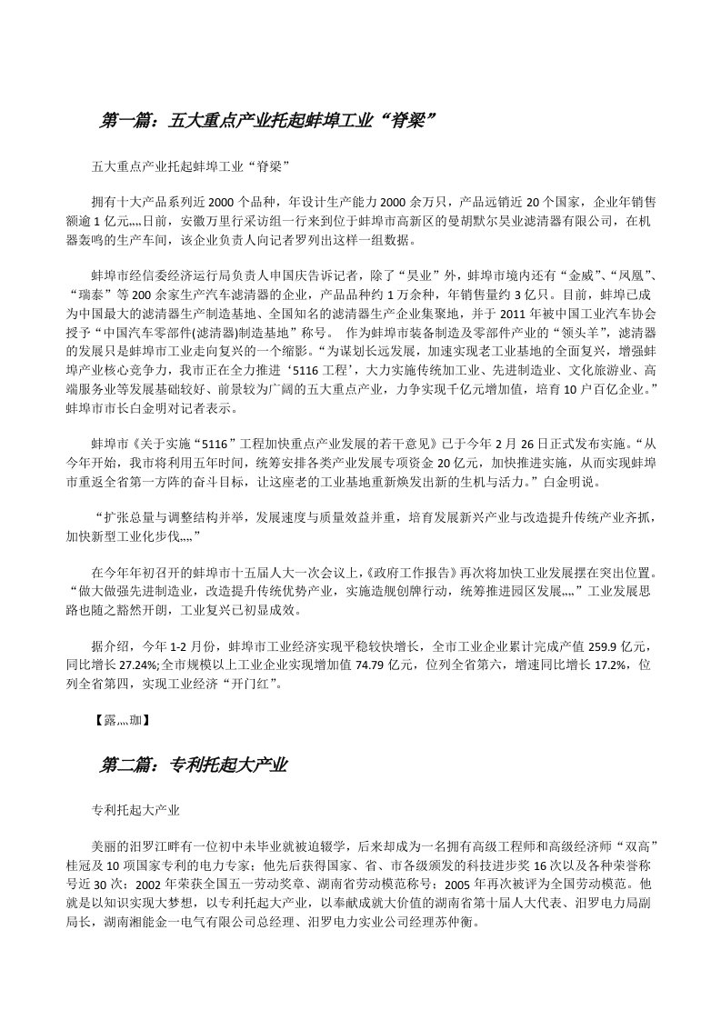 五大重点产业托起蚌埠工业“脊梁”[修改版]