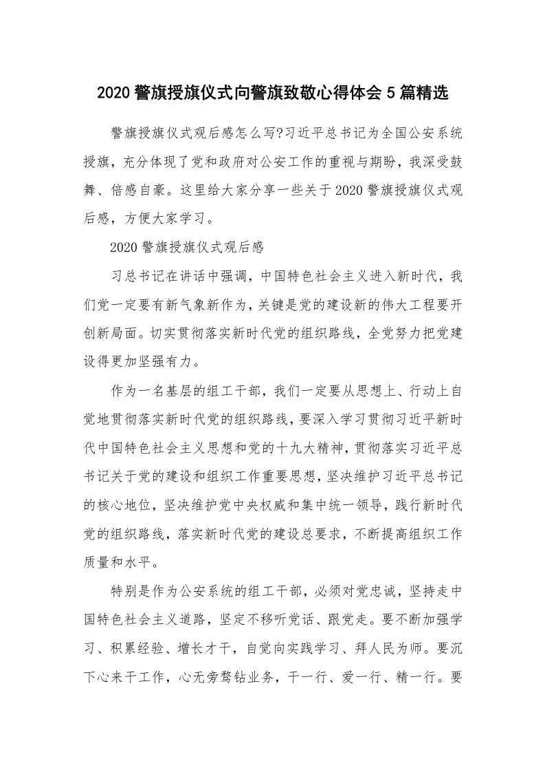 2020警旗授旗仪式向警旗致敬心得体会5篇精选