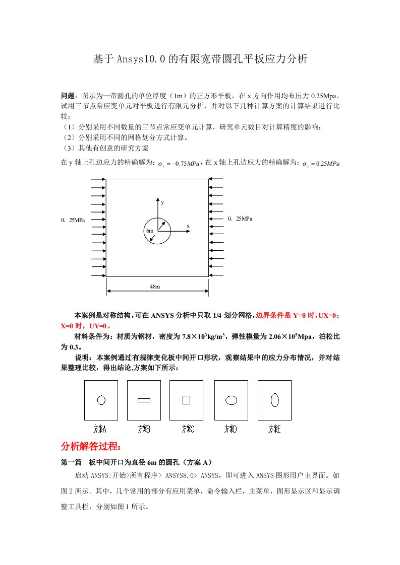 基于Ansys10.0的有限宽带圆孔平板应力分析