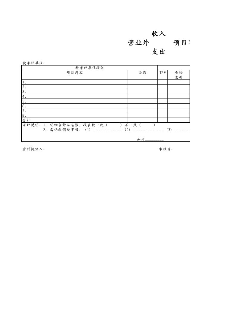 项目管理-营业外项目明细分类表