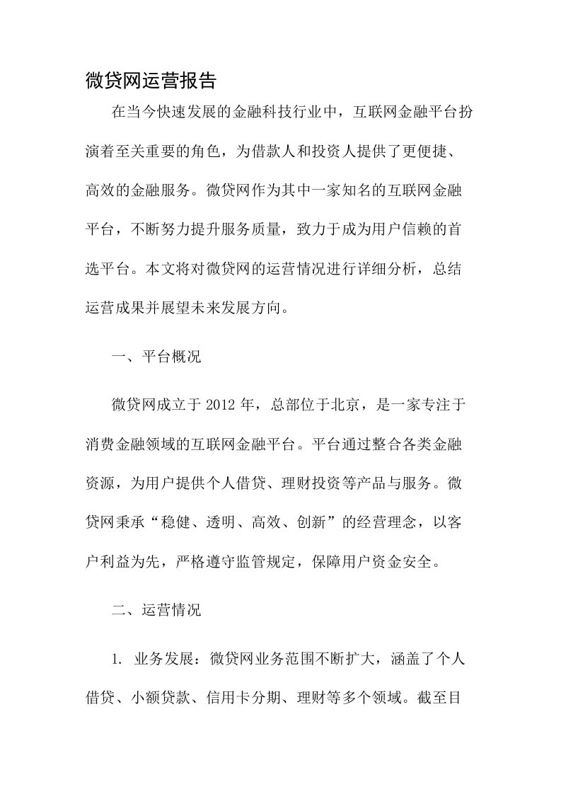 微贷网运营报告