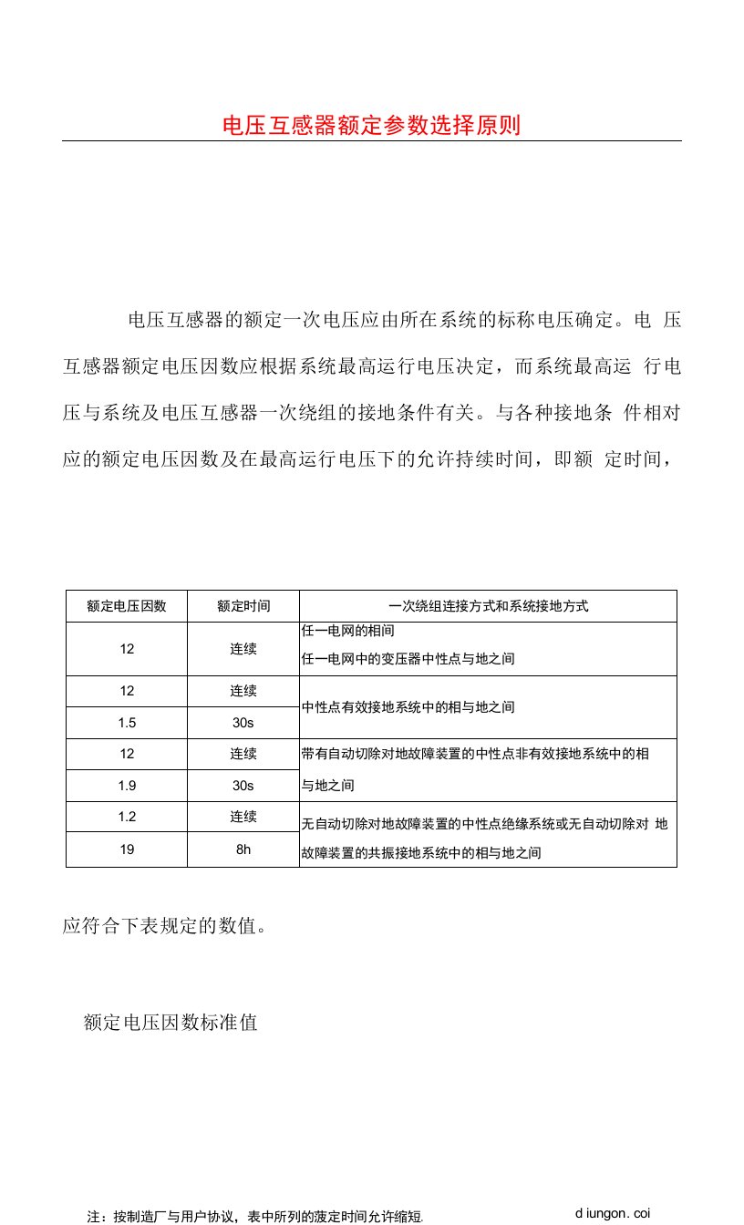 电压互感器额定参数选择原则