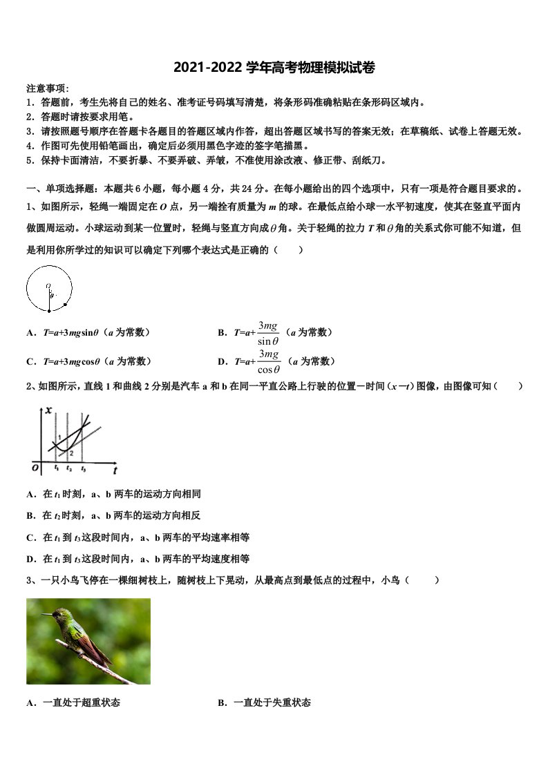 内蒙古巴林右旗大板第三中学2021-2022学年高三第一次模拟考试物理试卷含解析