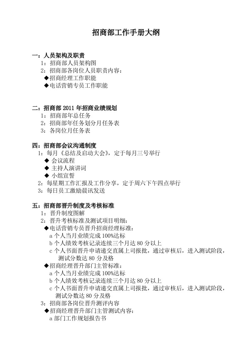 招商部工作手册大纲