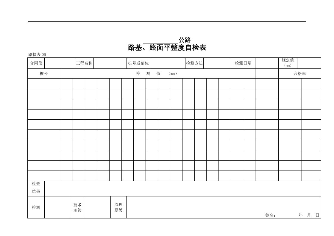 【管理精品】路基、路面平整度自检表