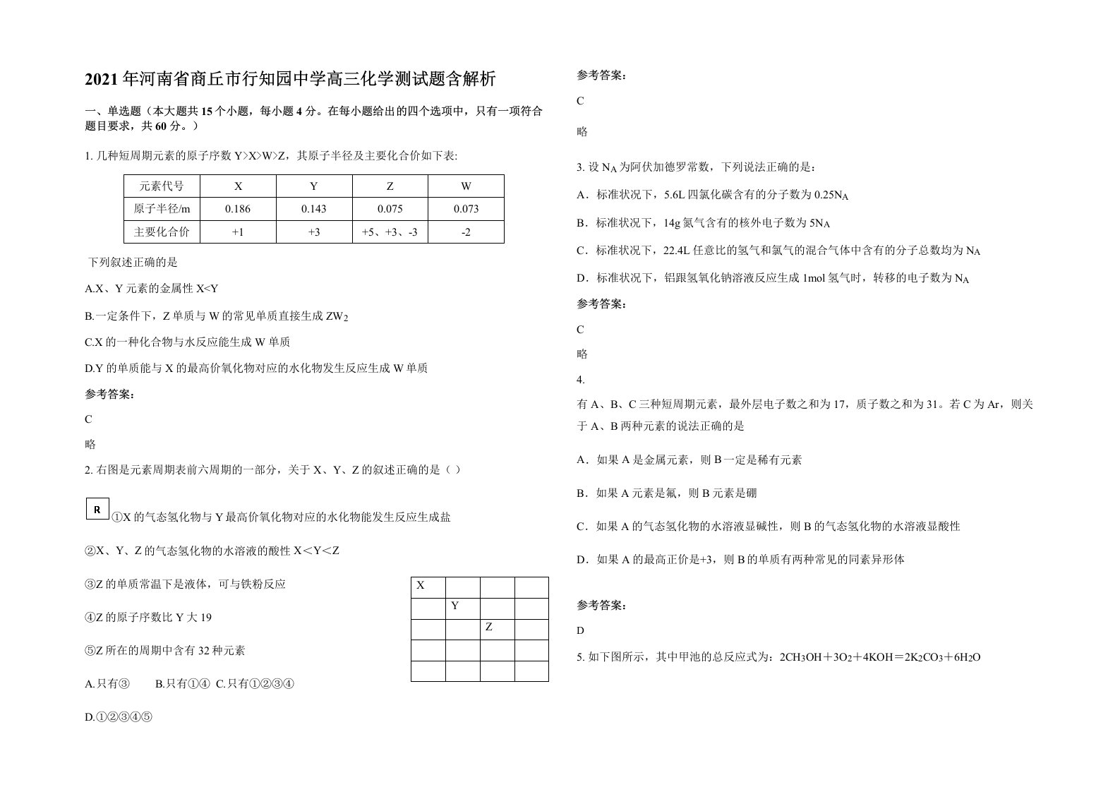 2021年河南省商丘市行知园中学高三化学测试题含解析