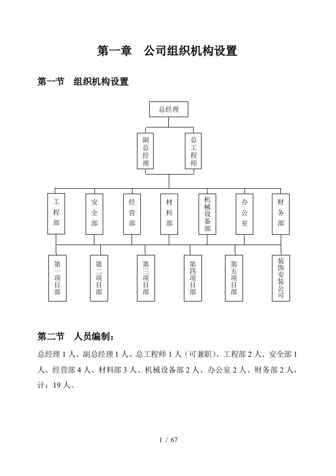 某建筑工程公司组织机构设置与管理制度汇编