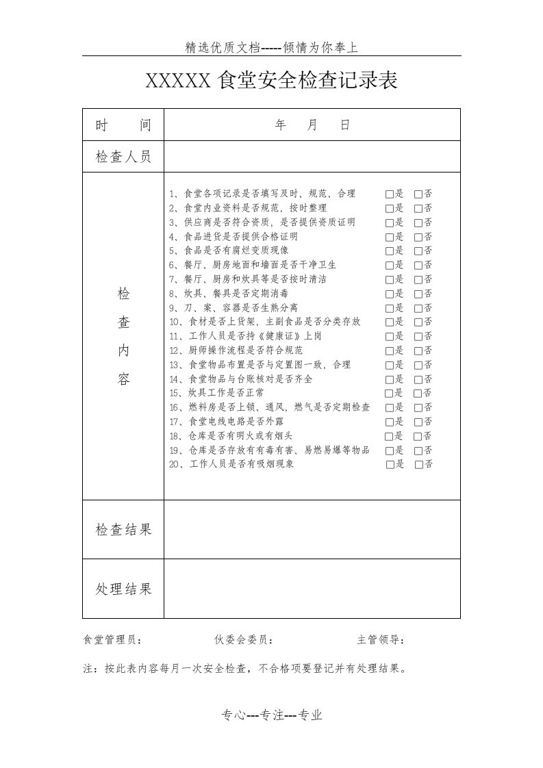 食堂安全检查记录表(共1页)