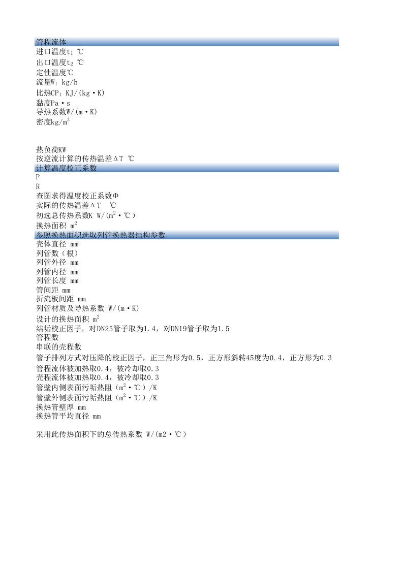 列管式换热器计算表