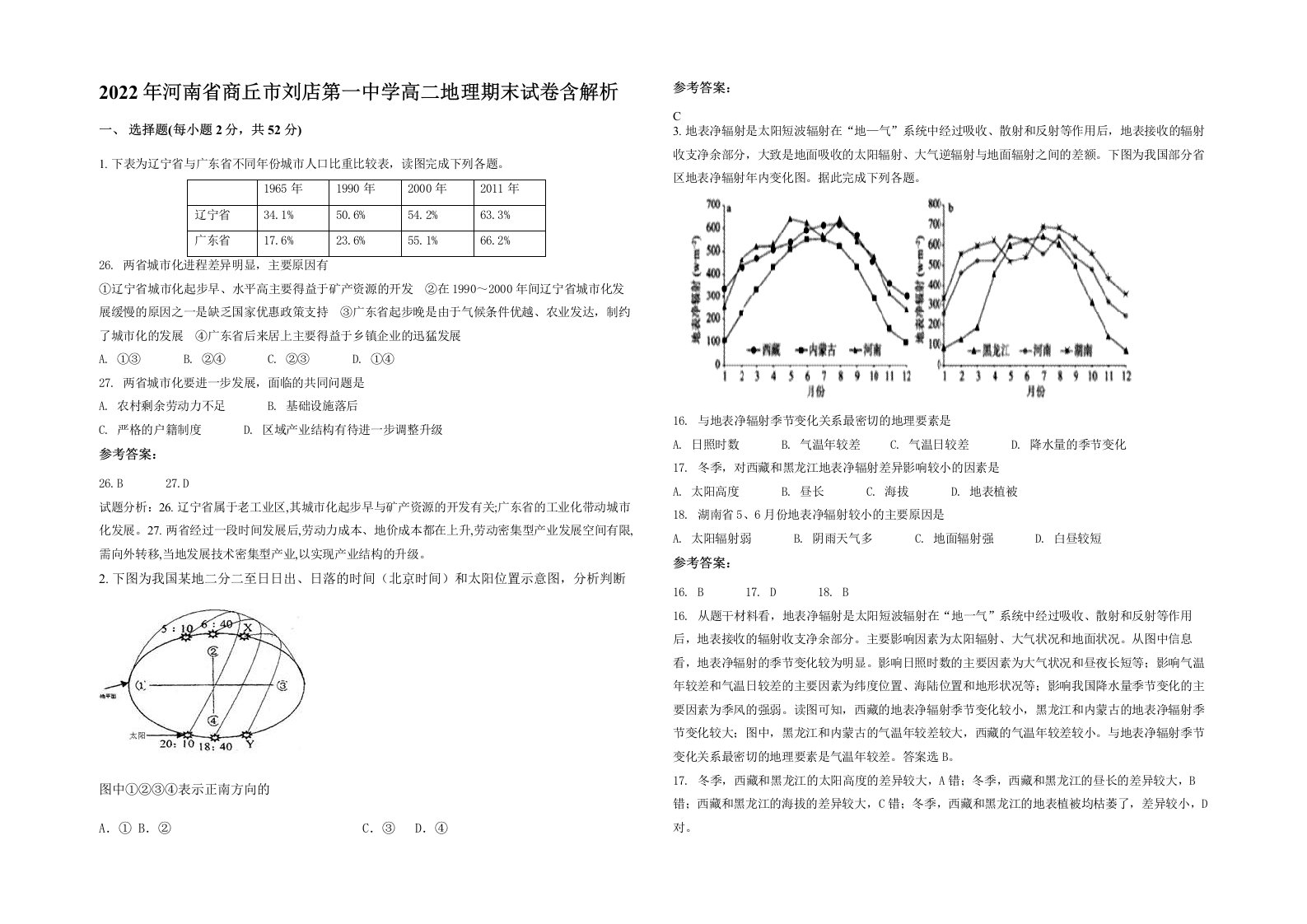 2022年河南省商丘市刘店第一中学高二地理期末试卷含解析