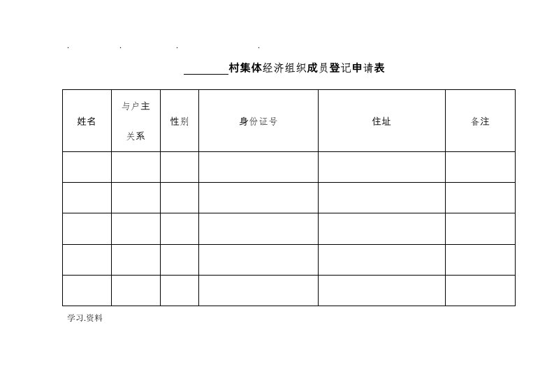 集体经济组织成员身份认定的表格模板