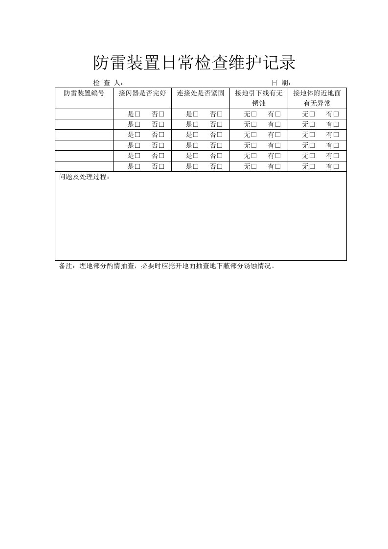 防雷装置日常检查维护记录