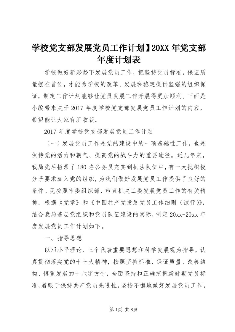 7学校党支部发展党员工作计划】某年党支部年度计划表