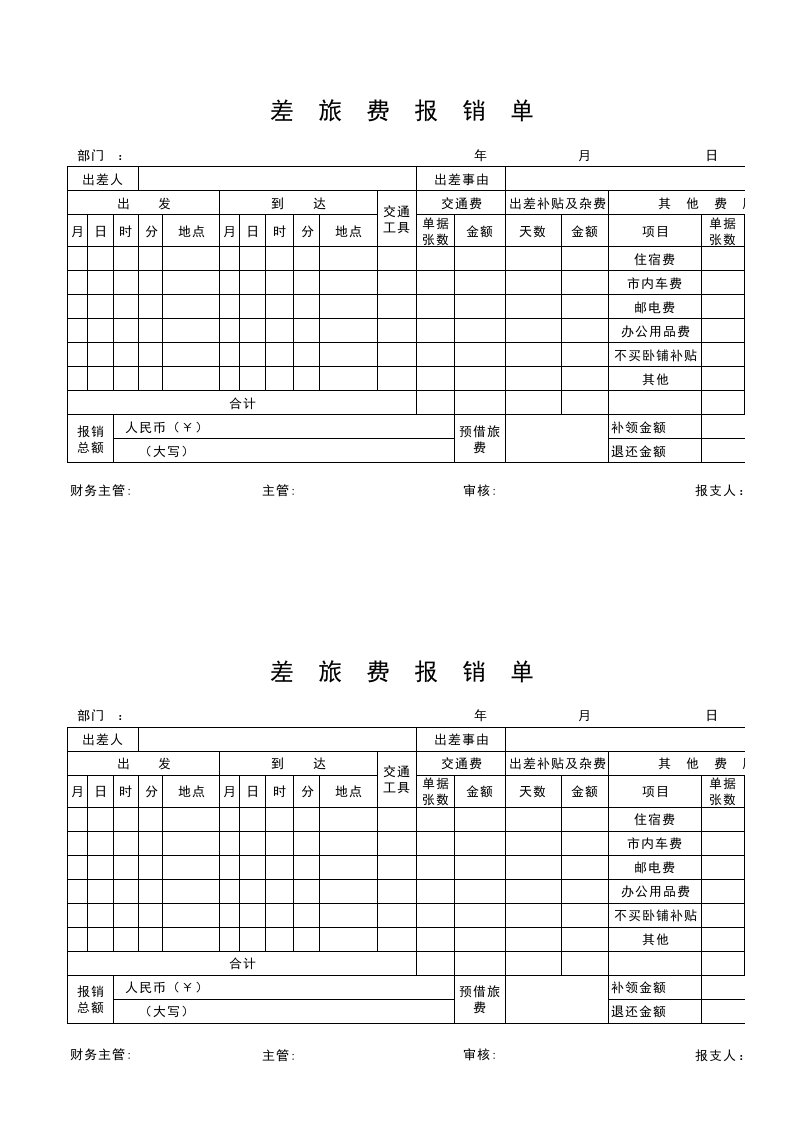 差旅费报销单-自制电子版