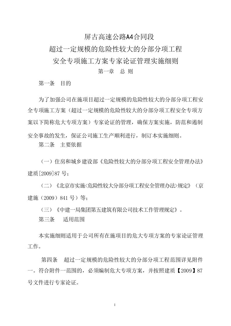 超过一定规模的危险性较大的分部分项工程安全专项施工方案专家论证实施细则