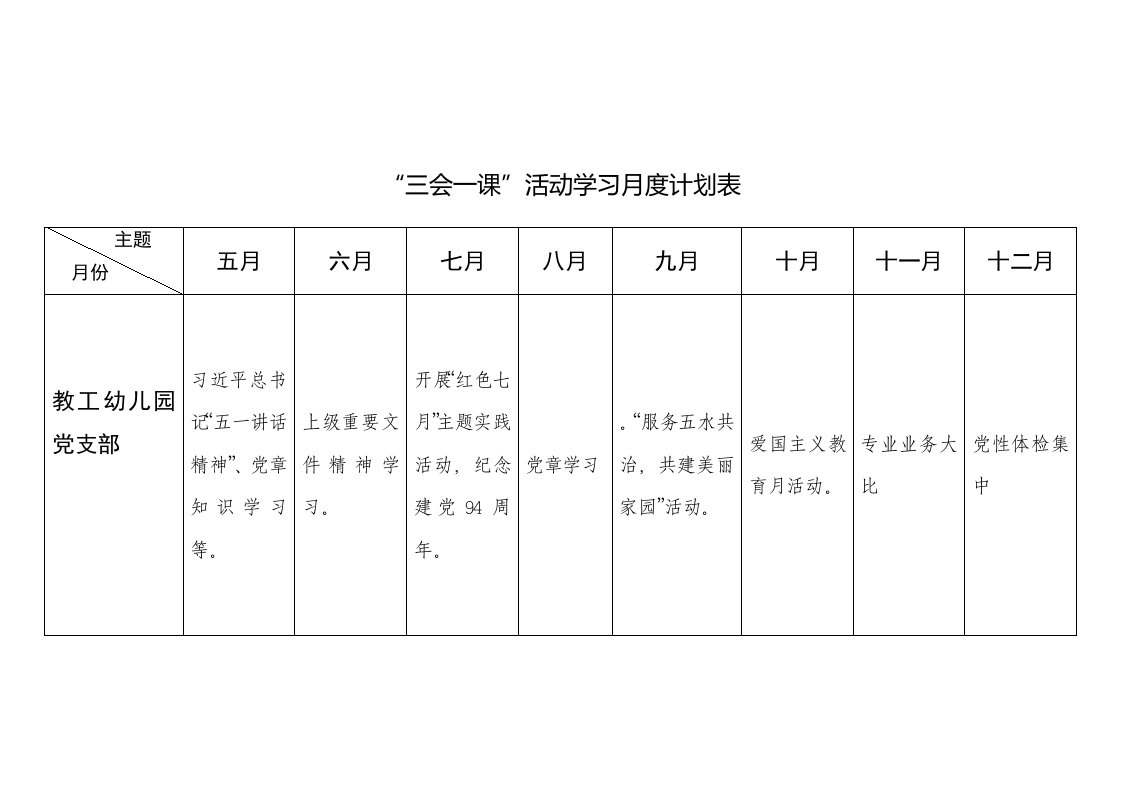 党内组织生活安排表、记录表