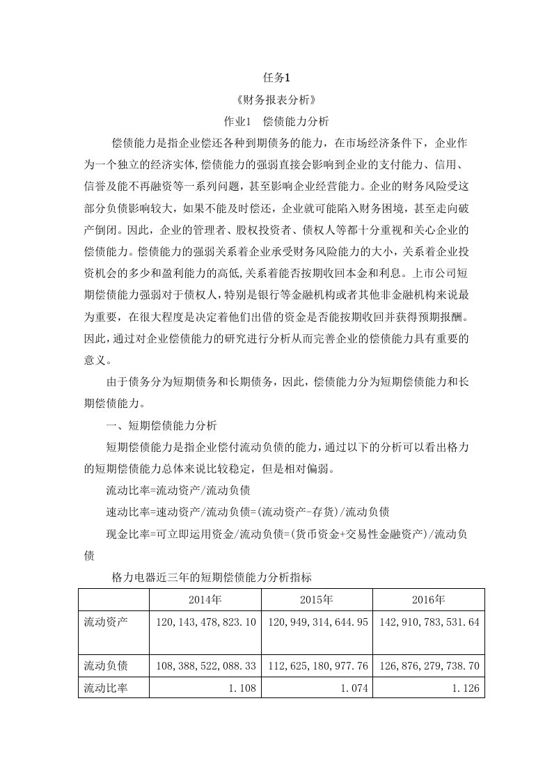 财务报表分析形考作业1