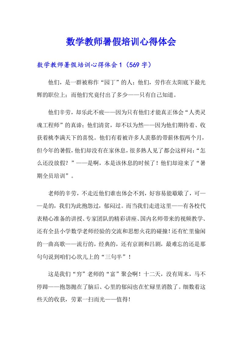 数学教师暑假培训心得体会