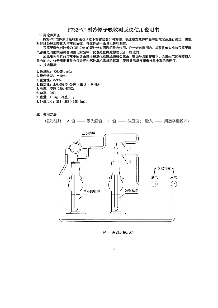 (完整word版)F732-VJ型冷原子吸收测汞仪使用说明书