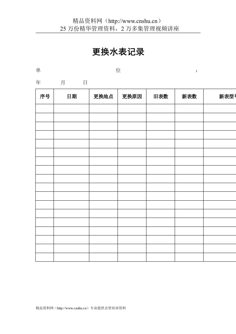 物业管理表格-更换水表记录