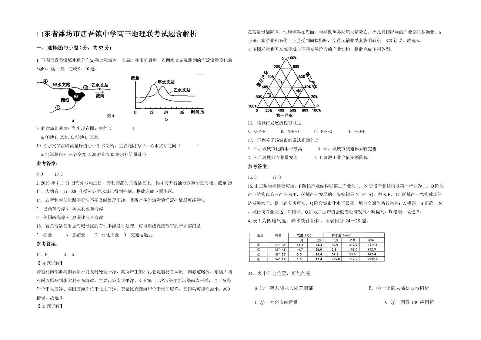 山东省潍坊市唐吾镇中学高三地理联考试题含解析