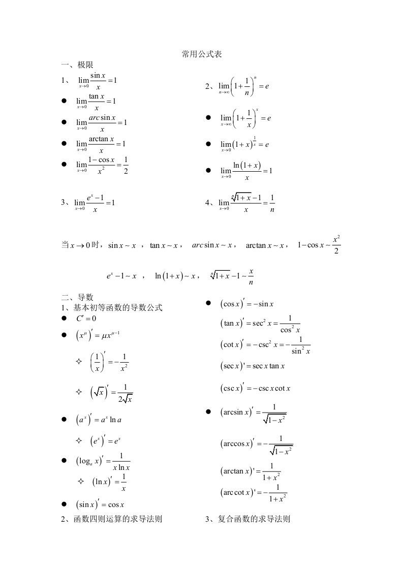 MPA数学常用公式