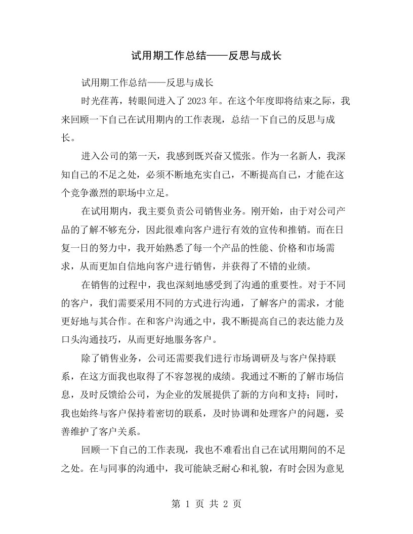 试用期工作总结——反思与成长