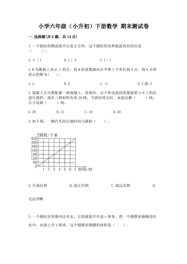 小学六年级（小升初）下册数学