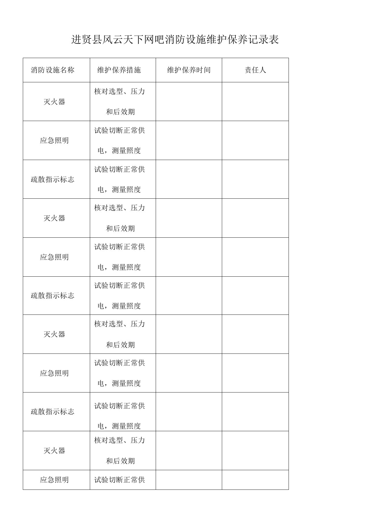 消防设施维护保养记录表