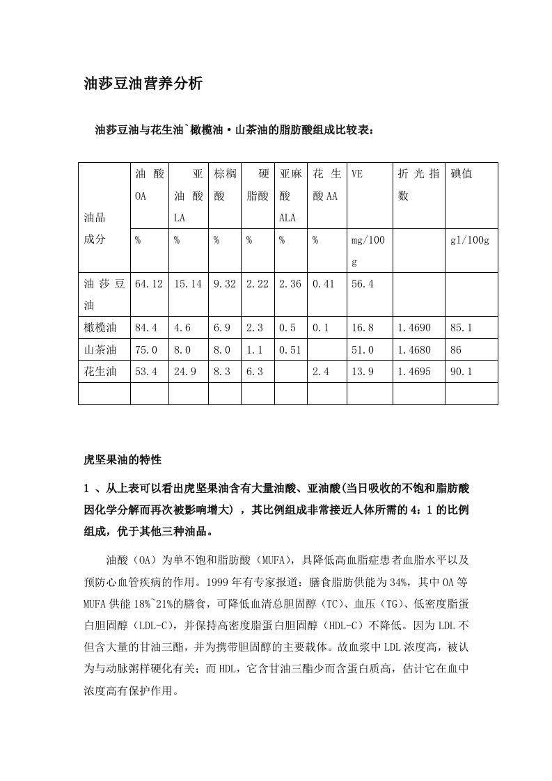 油莎豆油营养成分分析