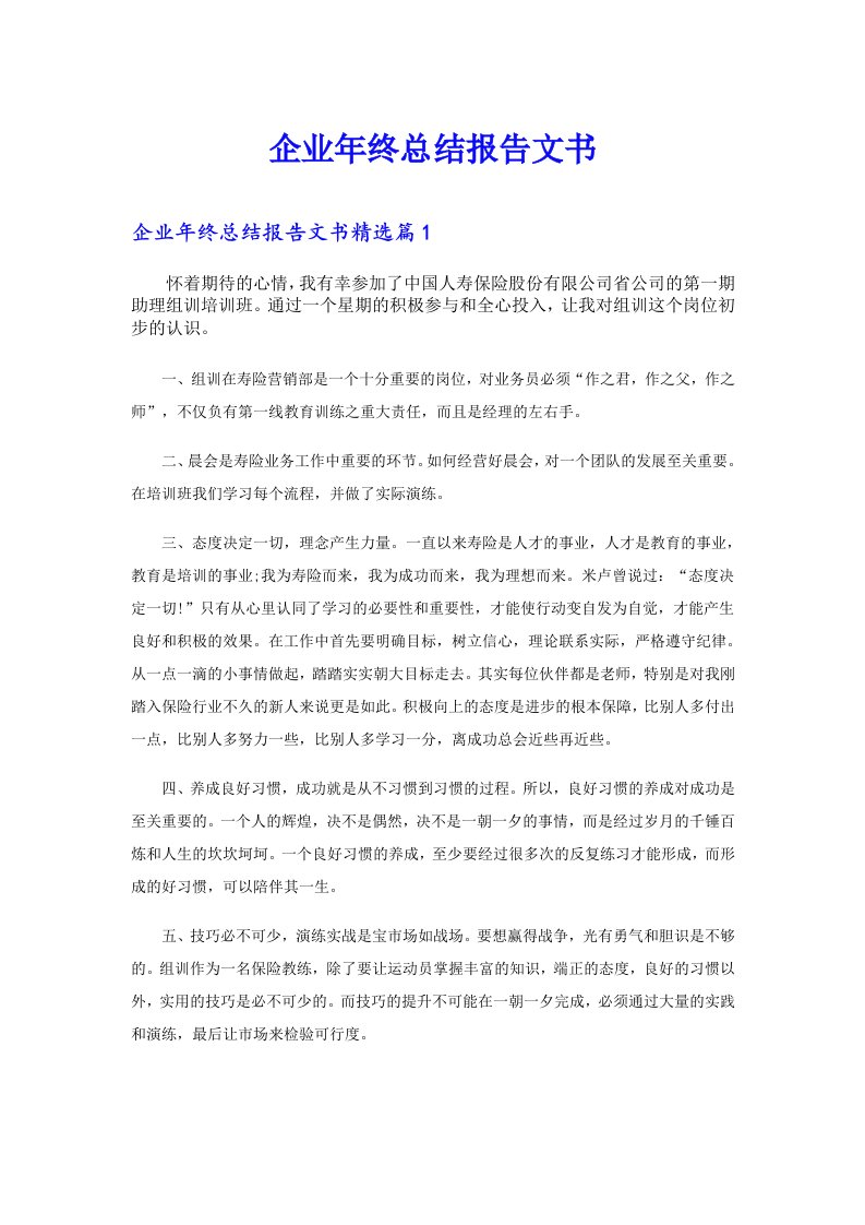 企业年终总结报告文书