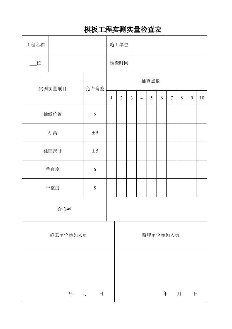 模板工程实测实量检查表