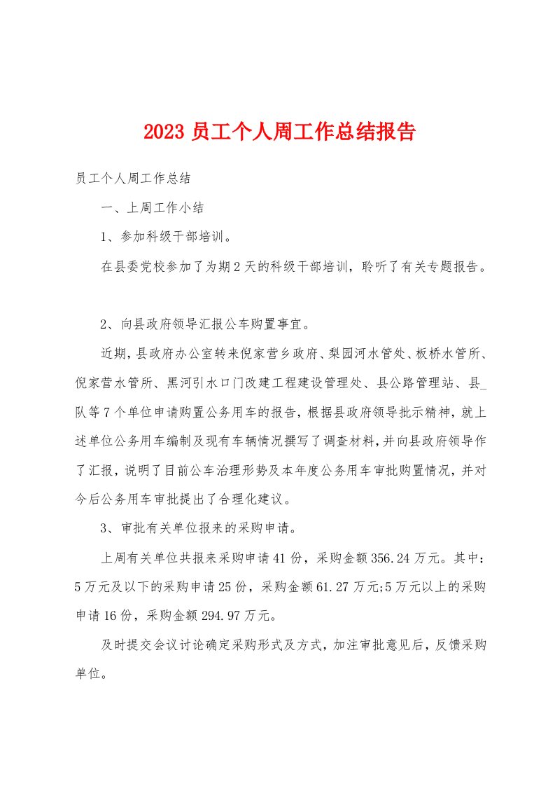 2023员工个人周工作总结报告