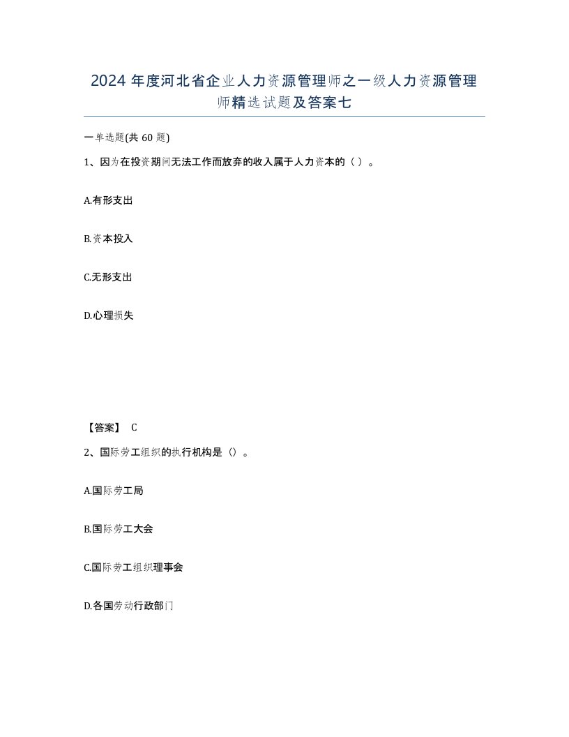 2024年度河北省企业人力资源管理师之一级人力资源管理师试题及答案七