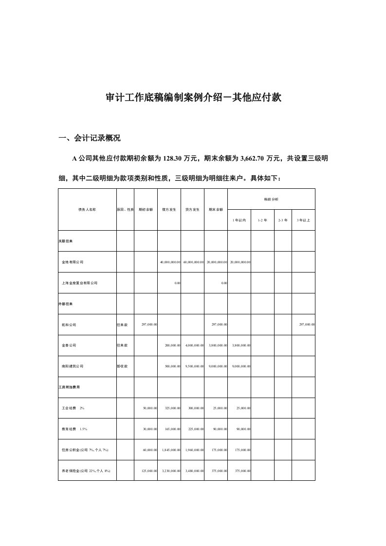 审计工作底稿编制案例介绍之其他应付款