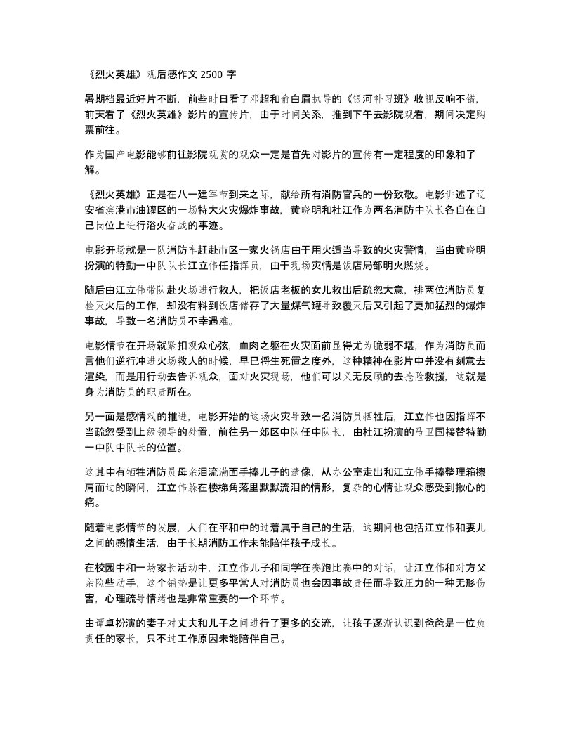 烈火英雄观后感作文2500字