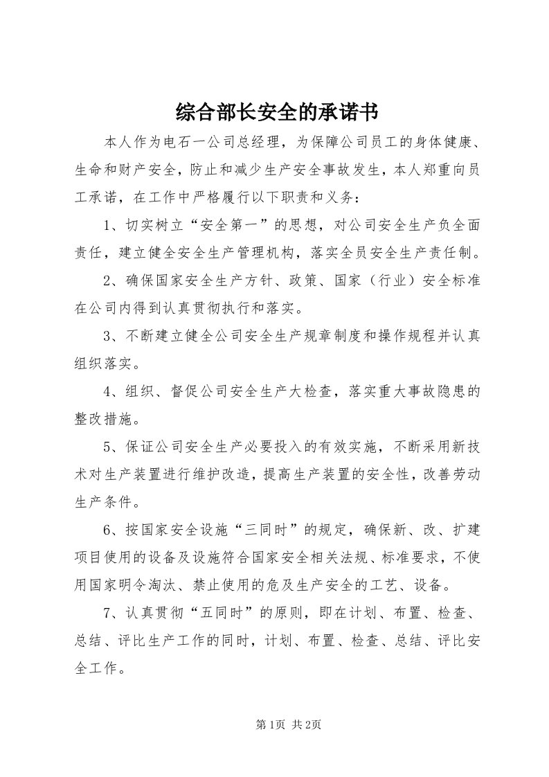 8综合部长安全的承诺书