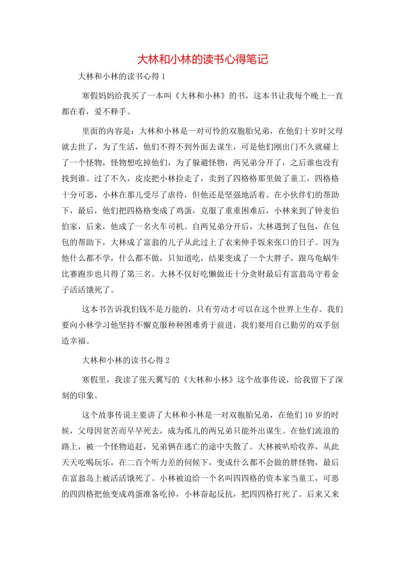 精选大林和小林的读书心得笔记